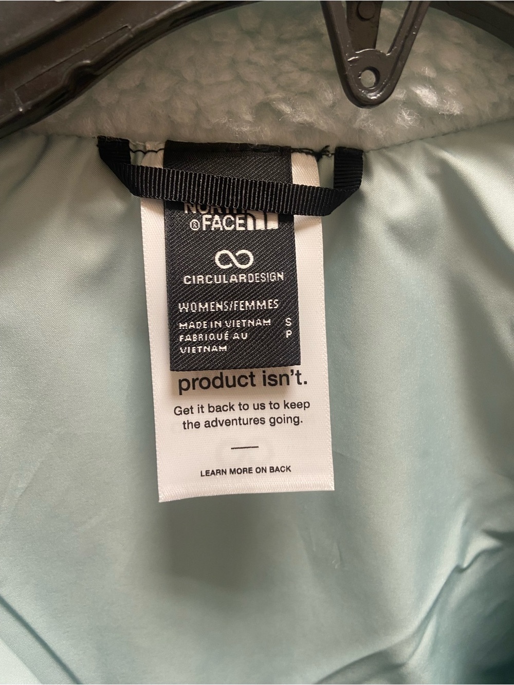 The North Face Light Mint Quilted Puffer Jacket with Sherpa Collar Sz.S New - Picture 5 of 11